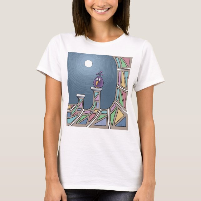 Purple Tiki Bird with full moon  T-Shirt (Front)