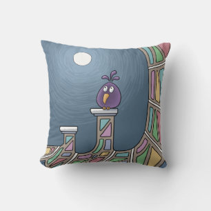 Purple Tiki Bird with full moon Throw Pillow