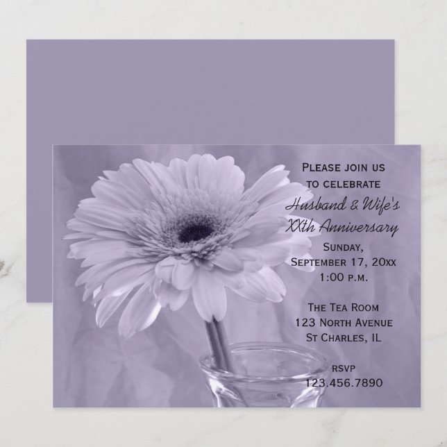 Purple Tinted Daisy Wedding Anniversary Party Invitation (Front/Back)