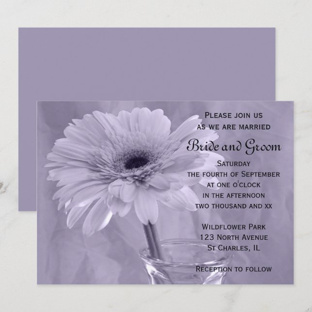 Purple Tinted Daisy Wedding Invitation (Front/Back)