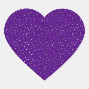 Purple Tiny Golden Stars Heart Sticker