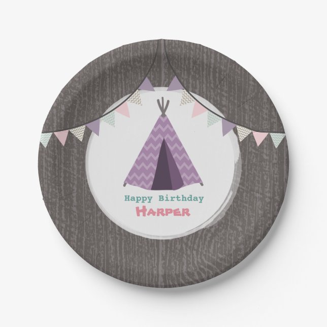Purple Tipi Birthday Paper Plate (Front)