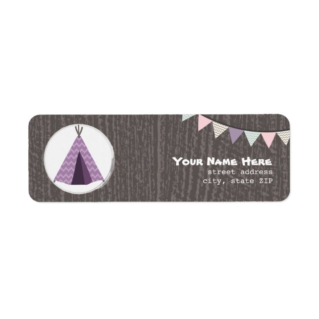 Purple Tipi Camping Birthday Party Address (Front)