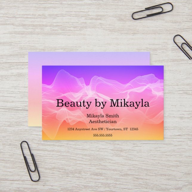 Purple to Orange Gradient with White Smoke Beauty Business Card (Front/Back In Situ)