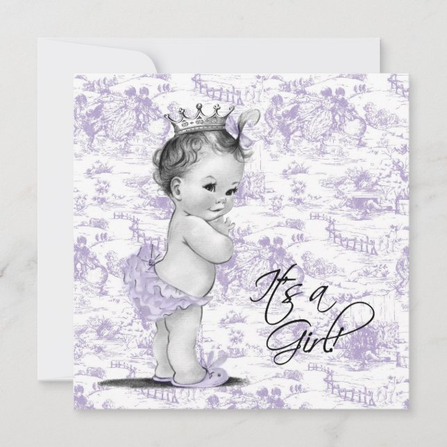 Purple Toile Baby Girl Shower Invitation (Front)