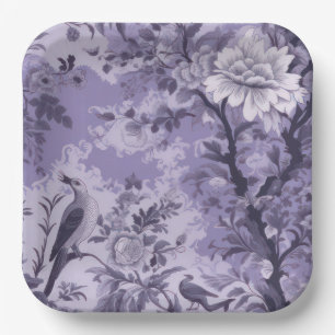 Purple Toile de Fleur Paper Plate