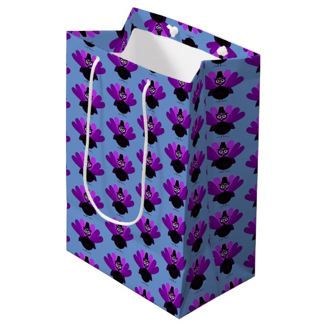 Purple Tom Turkey Medium Gift Bag (Front Angled)