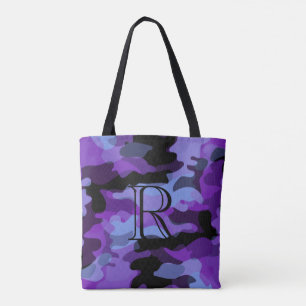 Purple Tone Camouflage Pattern with Monogram Tote Bag