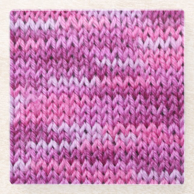 Purple Tones Knitted Fabric Texture Glass Coaster (Front)