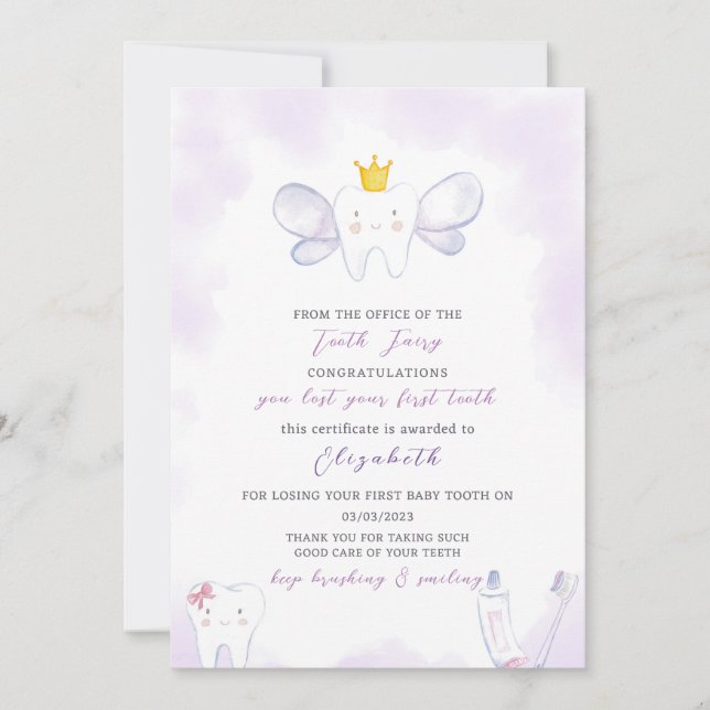 Purple Tooth Fairy Letter Invitation (Front)