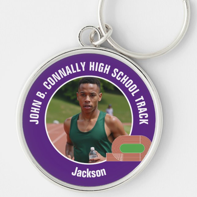 Purple Track & Field Photo High School Athlete Key Ring (Front)