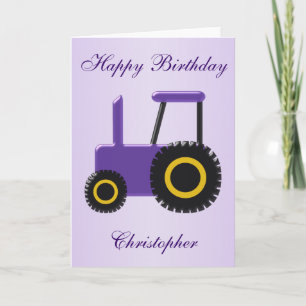 Purple Tractor Birthday Card