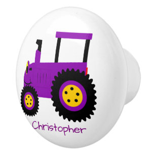 Purple Tractor Design Personalised Ceramic Knob