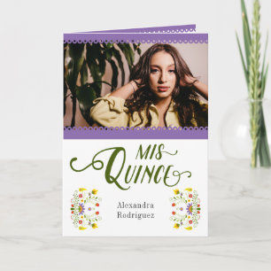 Purple Traditional Mexico Floral Photo Quinceanera Invitation
