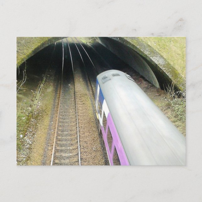 Purple Train, Railway Tracks, Tunnel, Travelling Postcard (Front)