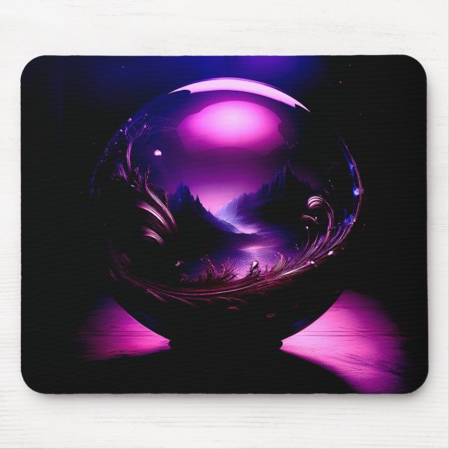 Purple Transparent Globe With Mountain Landscape  Mouse Mat (Front)