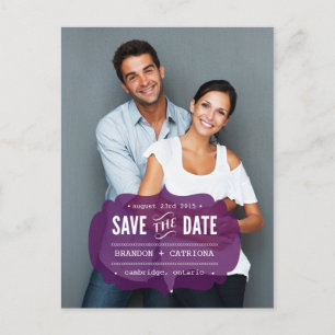 Purple Transparent Label   Save the Date Postcard