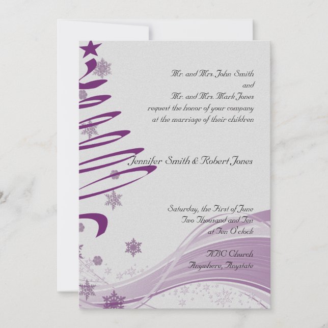 Purple Tree and Snowflakes Wedding Invitation (Front)