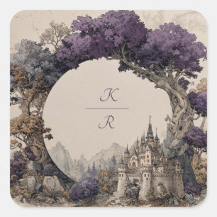 Purple Tree Archway Castle Illustrated Wedding Square Sticker