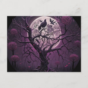 Purple Tree Black Birds Full Moon Halloween Holiday Postcard