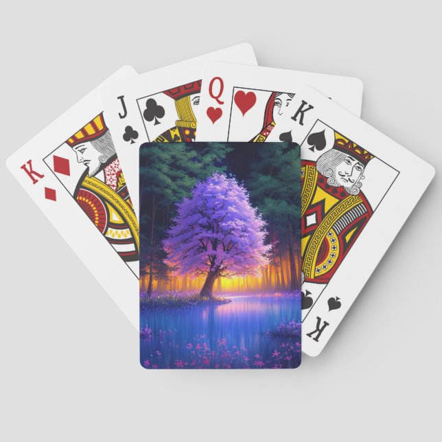 Purple Tree in the Swampy Green Forest Playing Cards (Back)