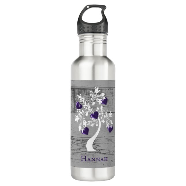 Purple Tree of Hearts Personalised 710 Ml Water Bottle (Front)