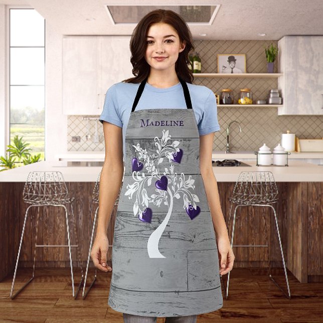 Purple Tree of Hearts Personalised Apron (Purple Tree of Hearts Personalized Apron)