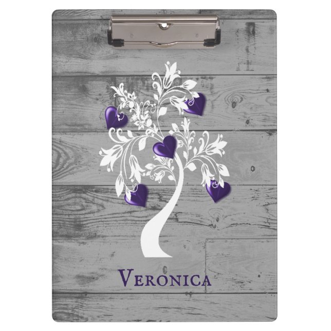Purple Tree of Hearts Personalised Clipboard (Front)