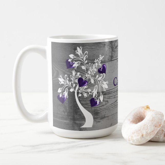 Purple Tree of Hearts Personalised Coffee Mug (With Donut)