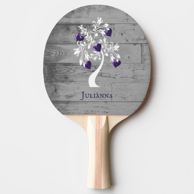 Purple Tree of Hearts Personalised Ping Pong Paddle (Front)
