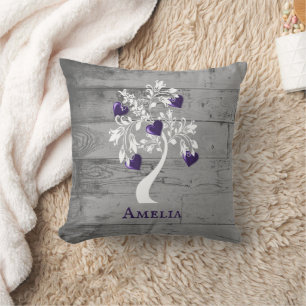 Purple Tree of Hearts Personalised Throw Pillow