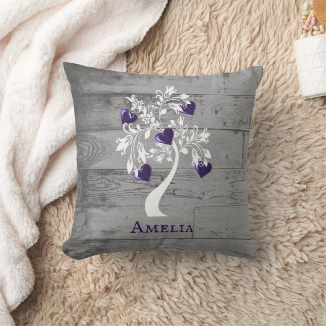 Purple Tree of Hearts Personalised Throw Pillow (Blanket)
