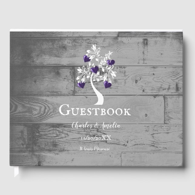 Purple Tree of Hearts Wedding Guestbook (Front)