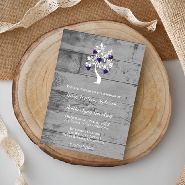 Purple Tree of Hearts Wedding Invitation (Purple Tree of Hearts Wedding Invitation)
