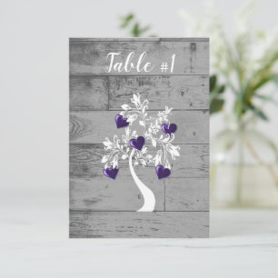 Purple Tree of Hearts Wedding Table Card