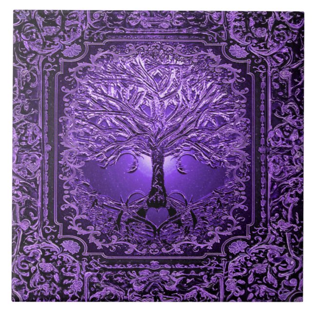 Purple Tree of Life Ancient Rustic Tile (Front)