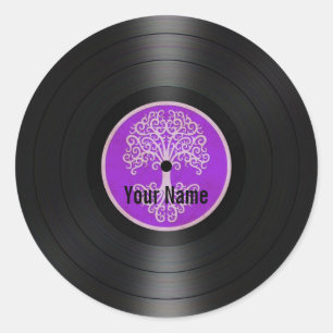 Purple Tree of Life Personalised Vinyl Record Classic Round Sticker