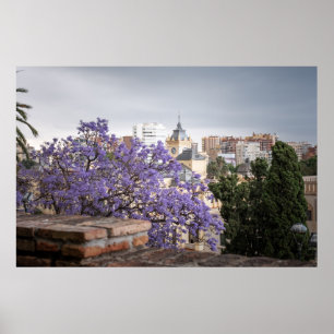 Purple Tree Overlooking European Cityscape Poster
