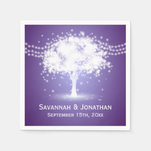 Purple Tree String Lights Personalised Wedding Napkin