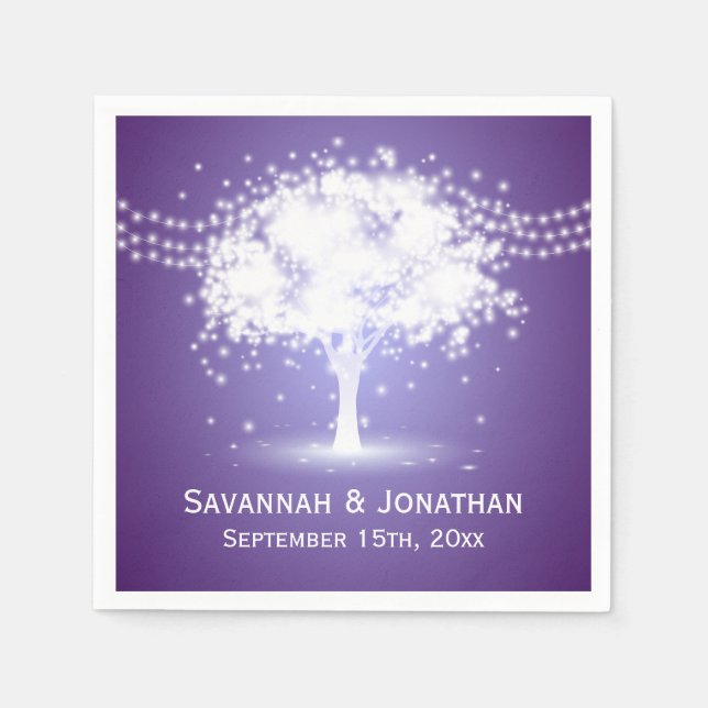 Purple Tree String Lights Personalised Wedding Napkin (Front)