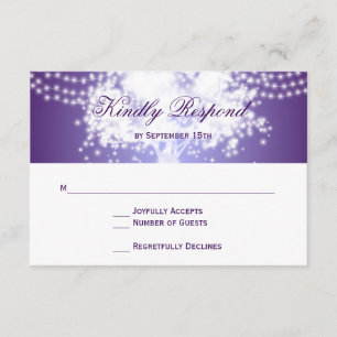 Purple Tree String Lights Wedding RSVP Cards