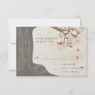 Purple Tree Swirls Love Birds Wedding Invitation