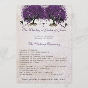 Purple Tree Vintage Love Birds Damask Wedding Programme