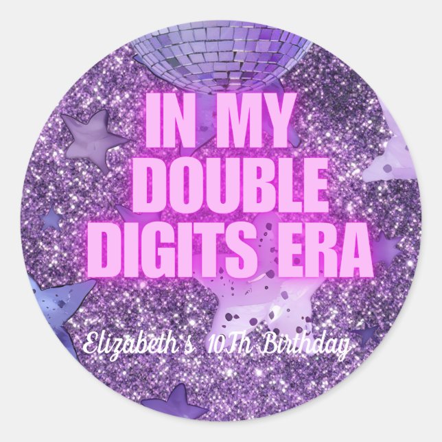 Purple Trendy In My Double Digits Era Birthday Classic Round Sticker (Front)