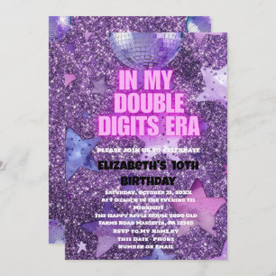 Purple Trendy In My Double Digits Era Birthday Invitation