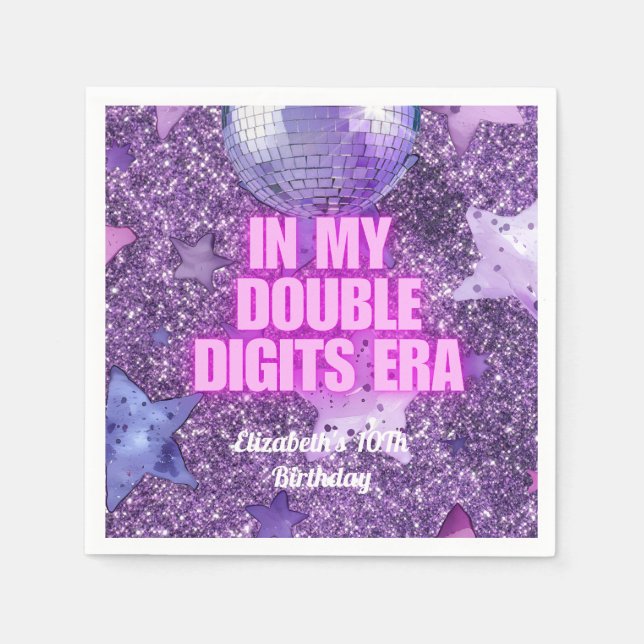 Purple Trendy In My Double Digits Era Birthday Napkin (Front)