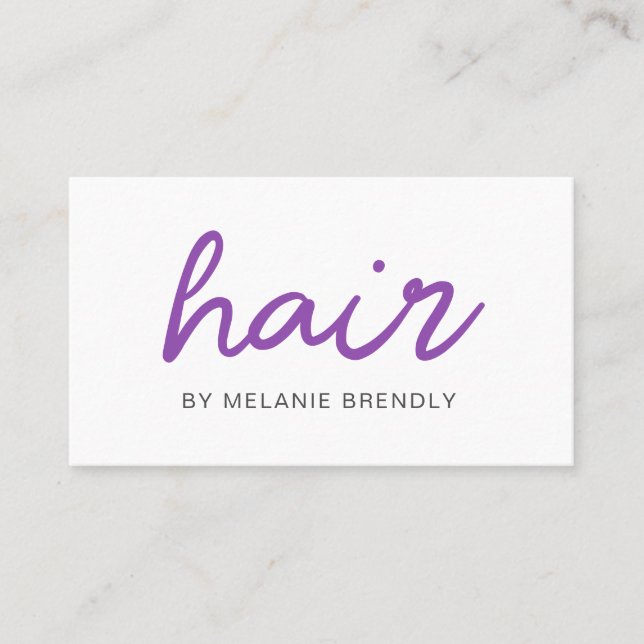 Purple Trendy Modern Hair Stylist Business Card (Front)