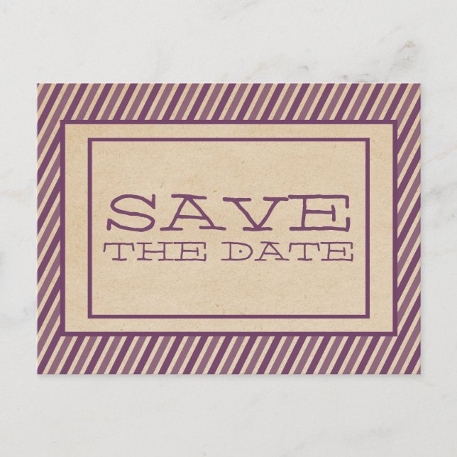 Purple Trendy Stripes Save the Date Postcard (Front)