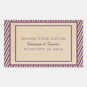 Purple Trendy Stripes Save the Date Stickers