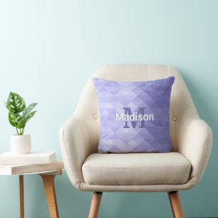 Purple triangle geometry square Monogram Cushion
